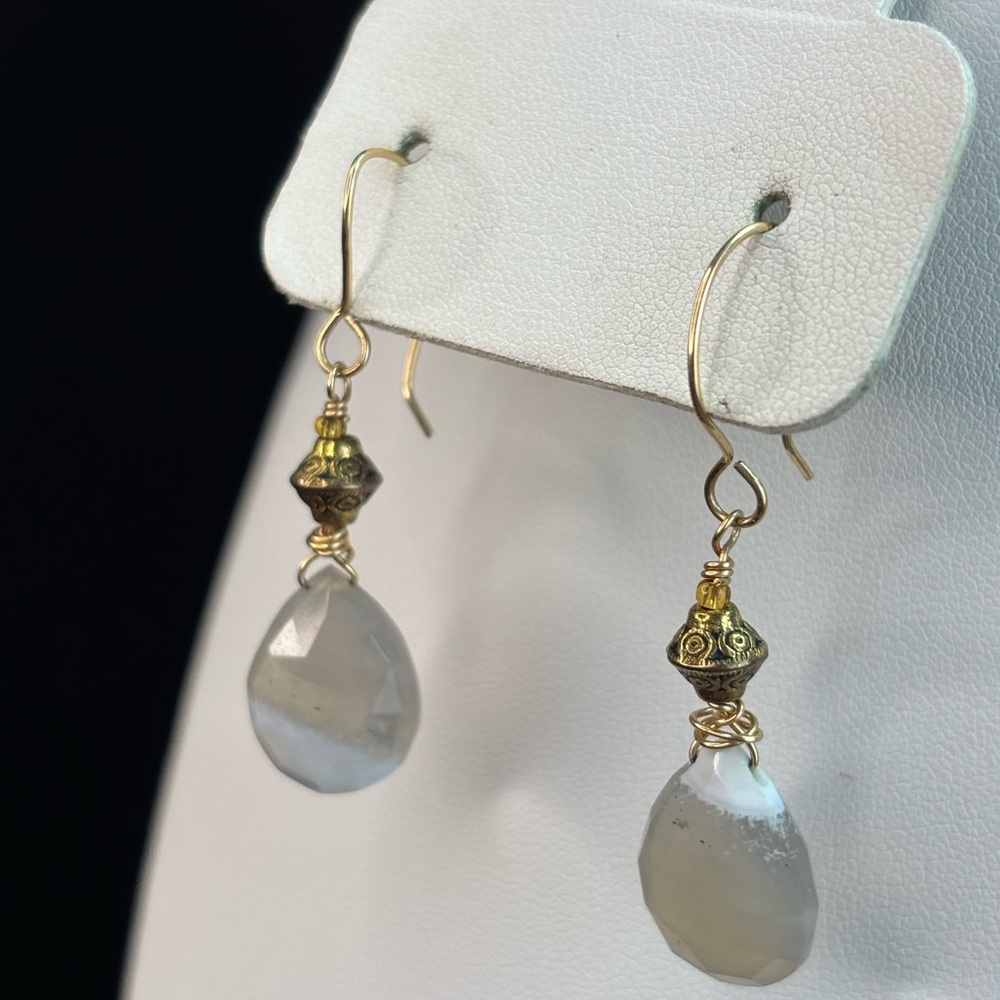 Handcrafted Gold and Gray Teardrop Earrings